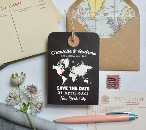 Destination Chalkboard Style Map Save the Date