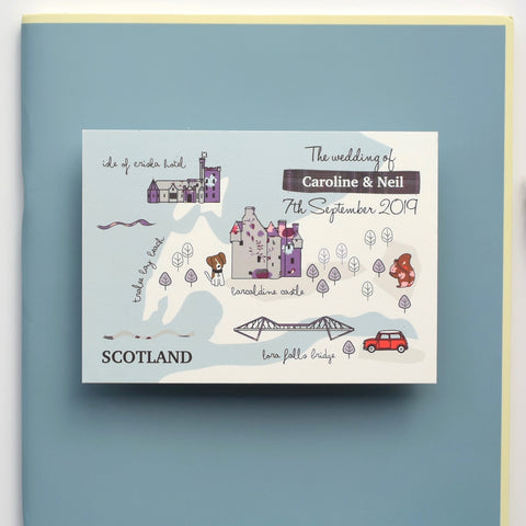 Scotland themed bespoke map invitation