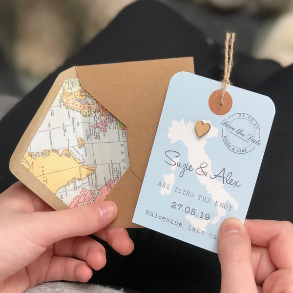 Bespoke Map Luggage Tag with wooden heart