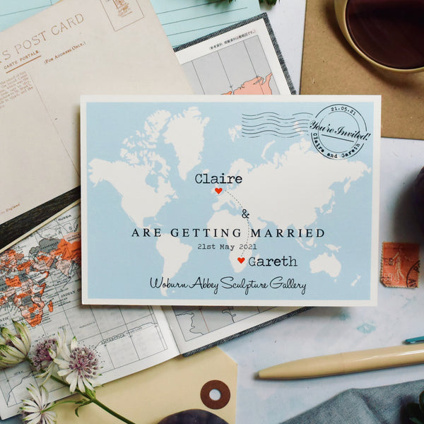 TRAVEL INSPIRED WORLD MAP WEDDING INVITATION